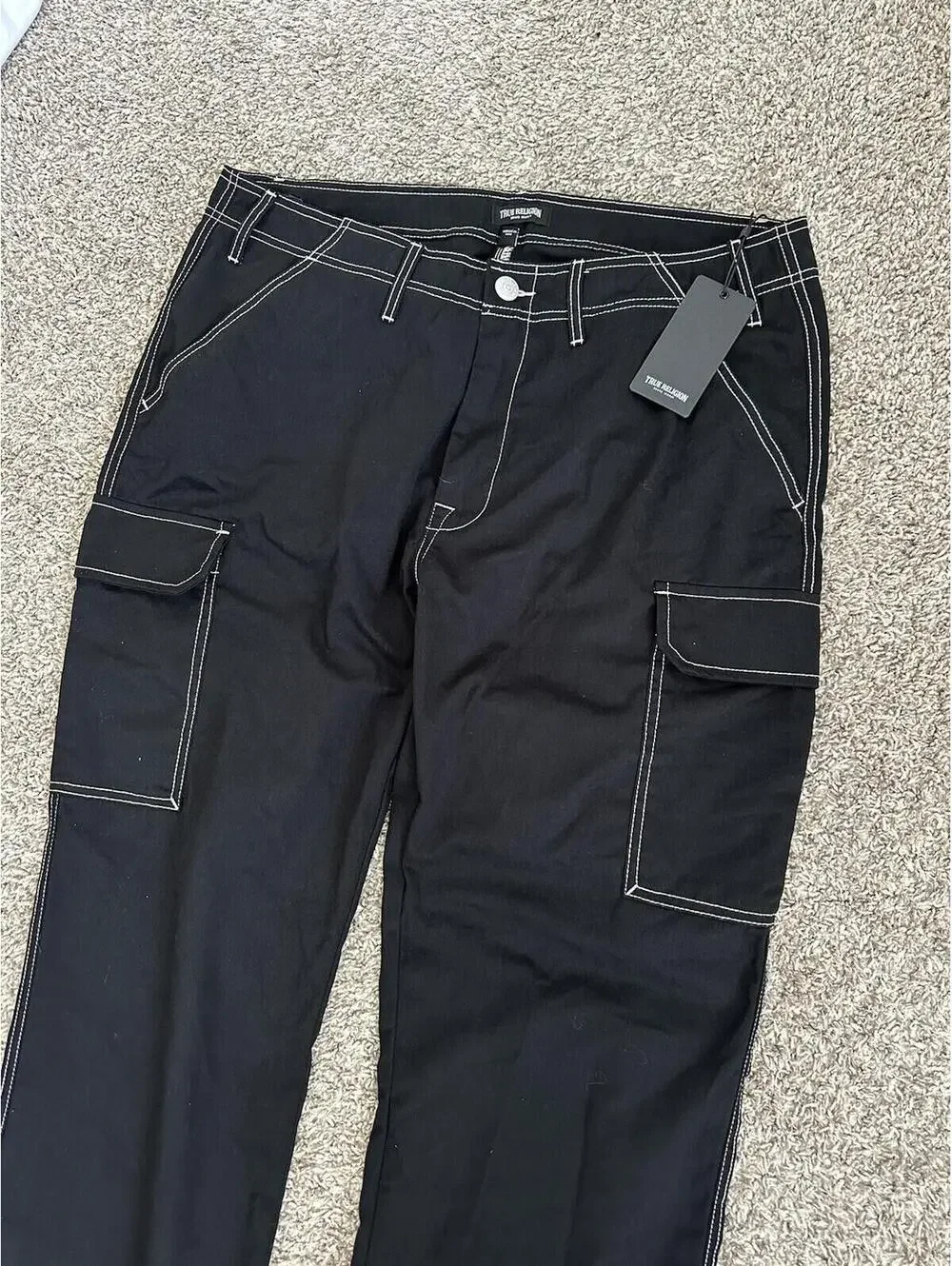 True Religion Jeans Men's Cargo Pants Jet Black Size 36 $159 New #108335